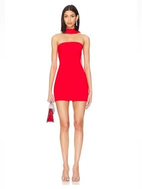 Superdown Red Mesh Scarf Strapless Mini Dress - Size Small